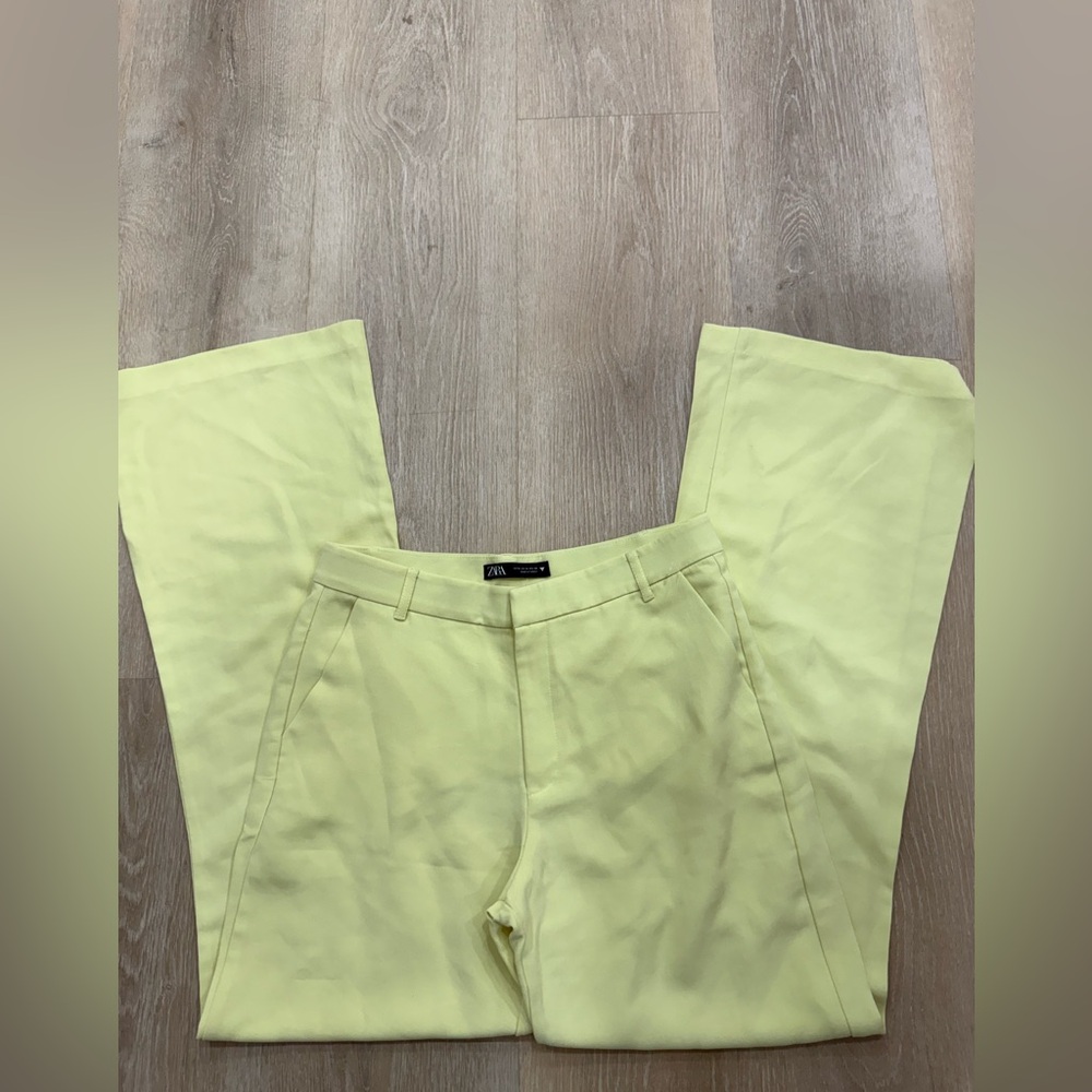 Zara Light Green Wide-Leg Pants - Picture 3 of 5